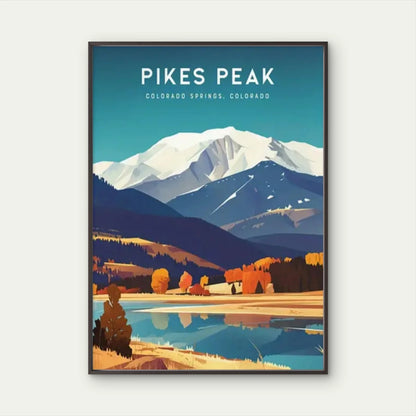 Pikes Peak Colorado Springs Mountain Landscape Travel Poster Print Wall Art