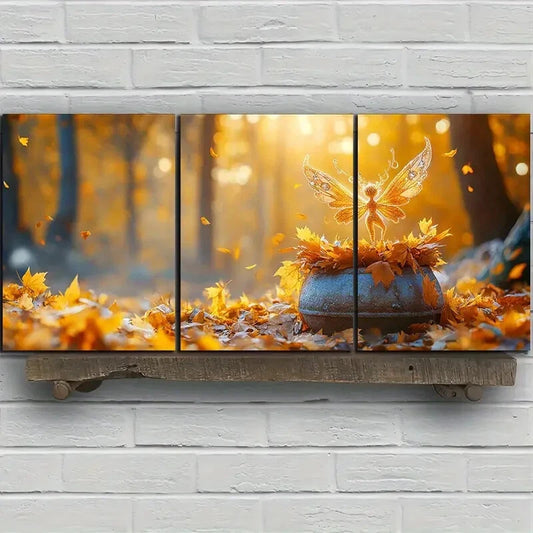 3pcs Leaf Girl Dancing in the Forest Metal Print Ready to Hang Art