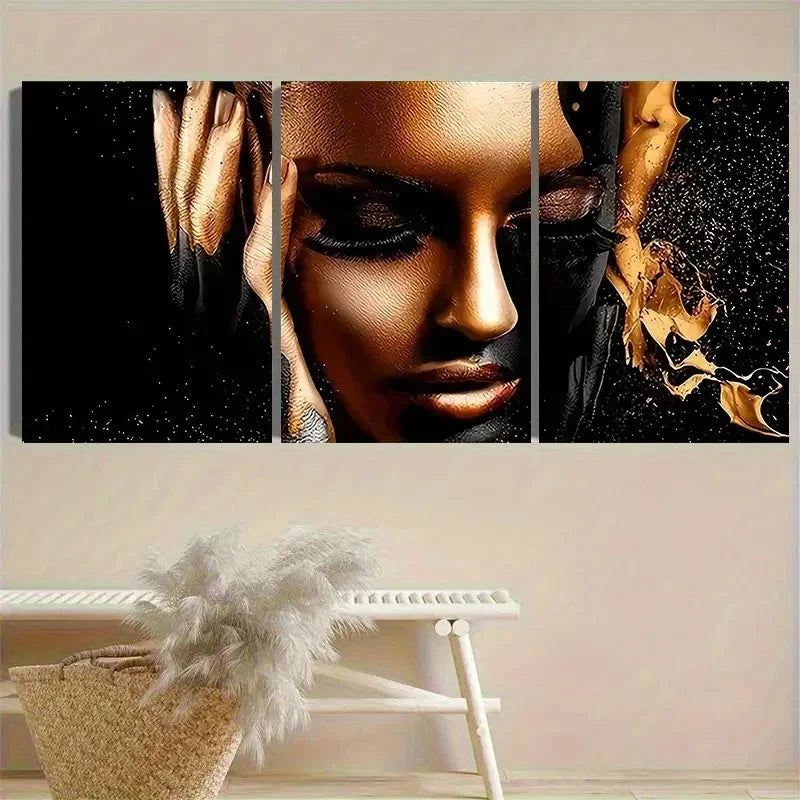 3pcs Golden and Black Portrait Wall Art Set Canvas Framed 40x60cm - High Quality Print 100% Australian Made Wall Canvas Ready to Hang - Bella Home Decor