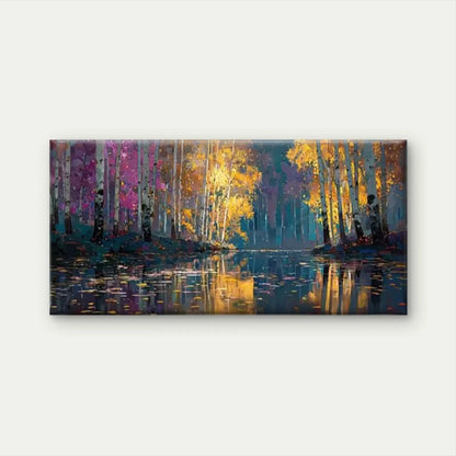 Autumnal Forest with Golden TreeWall Art Canvas Office Home Room Framed 120x60cm