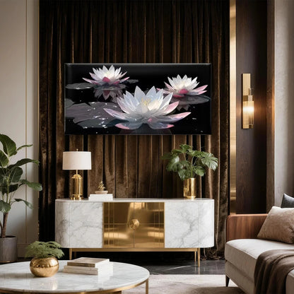 Enchanting Elegant Lotus Flower Wall Art Canvas Office Home Room Framed 120x60cm