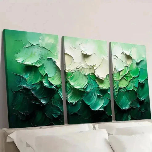 3pcs Abstract Green and White Wall Art Set Canvas Unframed - High Quality Print 100% Australian Made Wall Canvas - Bella Home Decor
