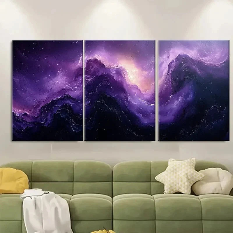 3pcs Abstract Purple and Black Art for Home Y Wall Art Set Canvas Framed 40x60cm - High Quality Print 100% Australian Made Wall Canvas Ready to Hang - Bella Home Decor