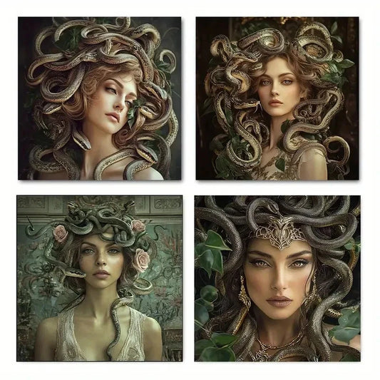 4pcs Snake and Rose Wall Art Canvas Framed