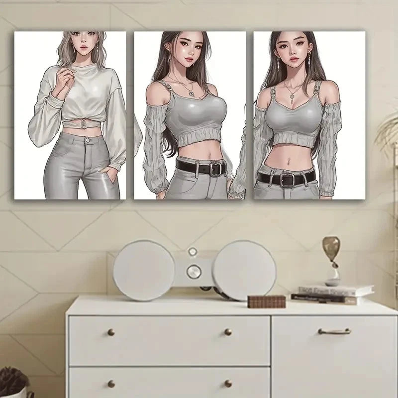 3pcs Modern Lady Abstract Painting Wall Art Set Canvas Framed 40x60cm - High Quality Print 100% Australian Made Wall Canvas Ready to Hang