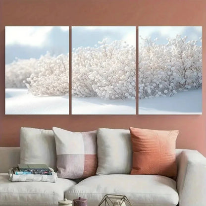 3pcs Elegant White Floral Bush Illustration Wall Art Set Canvas Framed 40x60cm - High Quality Print 100% Australian Made Wall Canvas Ready to Hang