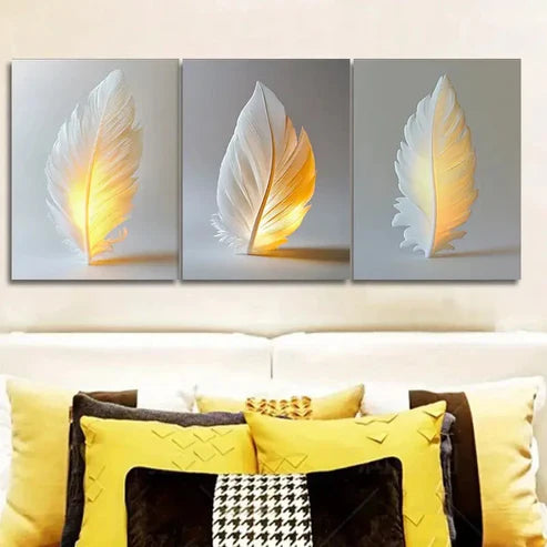 3pcs Feathers That Glow Wall Art Set Canvas Unframed - High Quality Print 100% Australian Made Wall Canvas