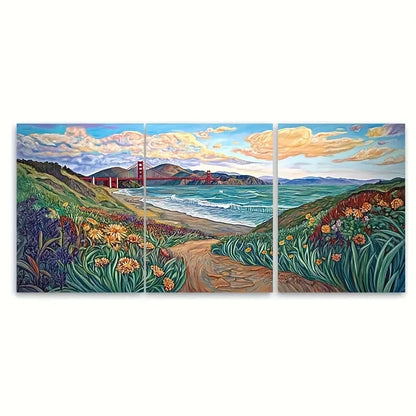 3pcs Baker Beach Golden Gate Bridge Wall Art Set Canvas Framed 40x60cm - High Quality Print 100% Australian Made Wall Canvas Ready to Hang - Bella Home Decor