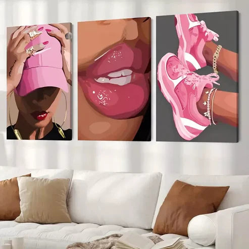3pcs Fashion Girl Abstract Wall Art Canvas Unframed - High Quality Print 100% Australian Made Wall Canvas