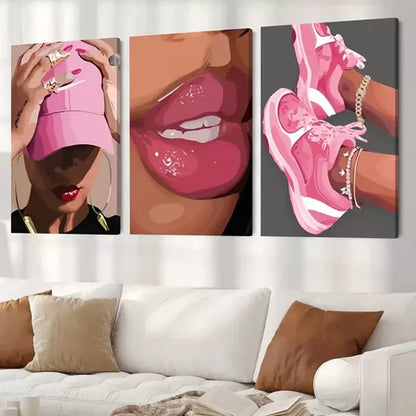 3pcs Fashion Girl Abstract Wall Art Canvas Unframed - High Quality Print 100% Australian Made Wall Canvas