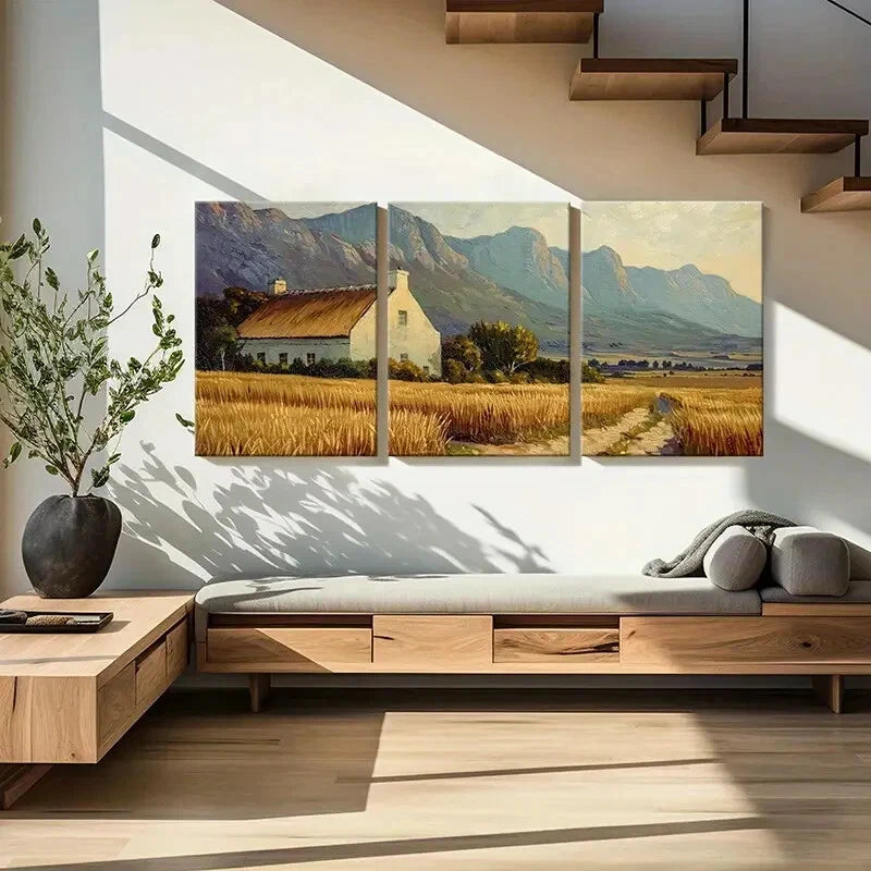 3pcs Rustic Farmhouse Landscape Mountain View Metal Print Ready to Hang Art - Bella Home Decor