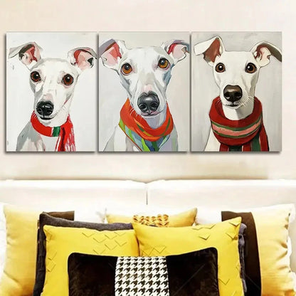 3pcs Dog Portraits with Scarf Wall Art Metal Print Ready to Hang Art - Bella Home Decor
