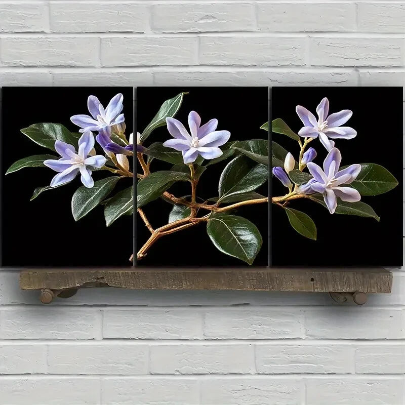 3pcs Green Leaves and Flowers Metal Print Ready to Hang Art - Bella Home Decor