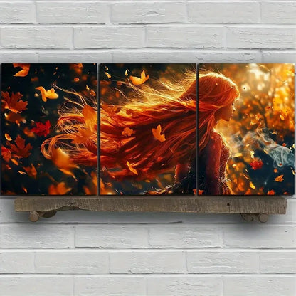 3pcs Woman Dancing in The Wind Golden Themed Metal Print Ready to Hang Art - Bella Home Decor