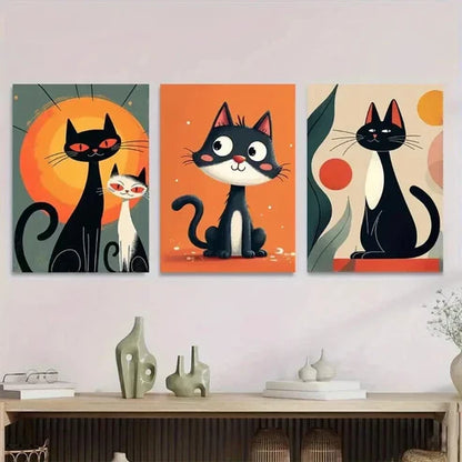 3pcs Charming Cat Animal Lovers Black Wall Art Canvas Unframed - High Quality Print 100% Australian Made Wall Canvas - Bella Home Decor