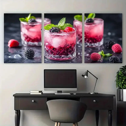 3pcs Fresh Berry Cocktail with Raspberry and Ice Wall Art Set Canvas Framed 50x70cm - High Quality Print 100% Australian Made Wall Canvas Ready to Hang - Bella Home Decor
