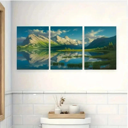 3pcsLake, Reflection, Blue Sky, Grass Wall Art Set Canvas Framed 60x90cm - High Quality Print 100% Australian Made Wall Canvas Ready to Hang