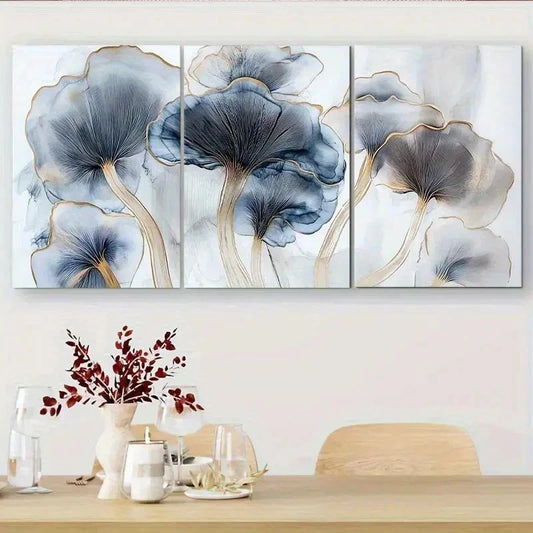 3pcs Three Piece Blue And Golden Wall Art Set Canvas Framed 60x90cm - High Quality Print 100% Australian Made Wall Canvas Ready to Hang