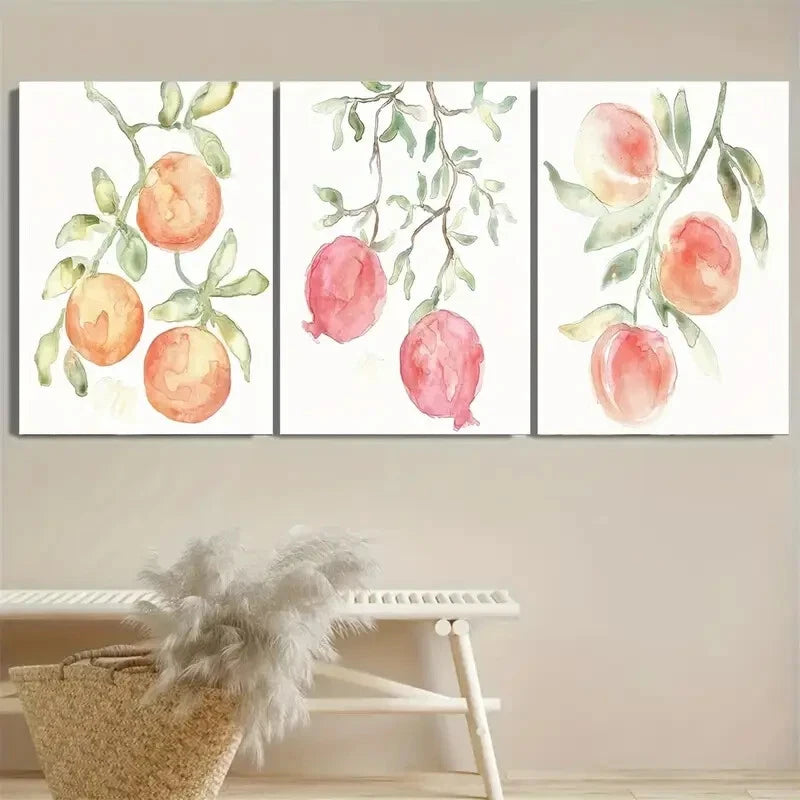 3pcs Colorful Summer Pomegranate Orange Fruit Metal Print Ready to Hang Art - Bella Home Decor