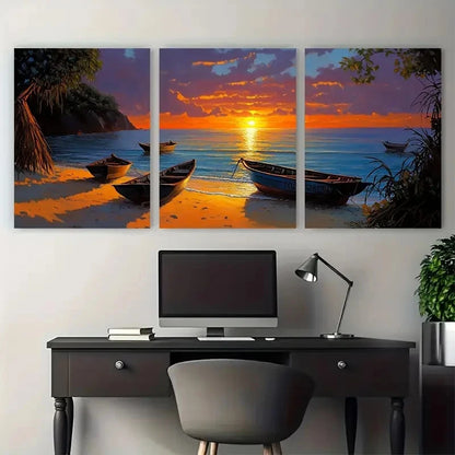 3pcs Tropical Beach Sunset Coastal Perfect Wall Art Set Canvas Framed 40x60cm - High Quality Print 100% Australian Made Wall Canvas Ready to Hang