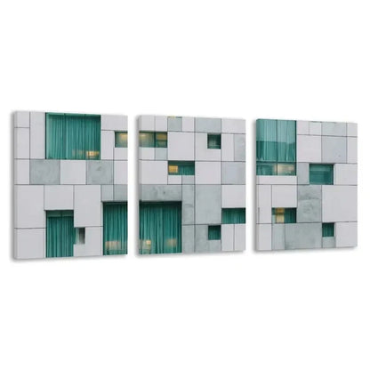 3pcs Building with White and Gray Square   Wall Art Set Canvas Framed 40x60cm - High Quality Print 100% Australian Made Wall Canvas Ready to Hang - Bella Home Decor
