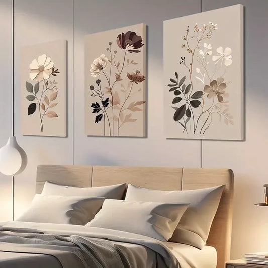 3pcs Bohemian Vintage Wildflowers Wall Art Canvas Framed 40x60cm - High Quality Print 100% Australian Made Wall Canvas Ready to Hang - Bella Home Decor
