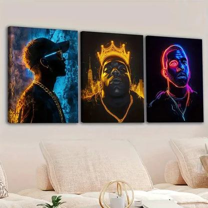 3pcs Neon Styled Rappers Painting Decoration Wall Art Set Canvas Unframed - High Quality Print 100% Australian Made Wall Canvas