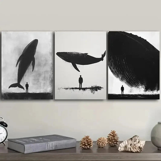 3pcs A giant whale. Art Painting Metal Print Ready to Hang Art