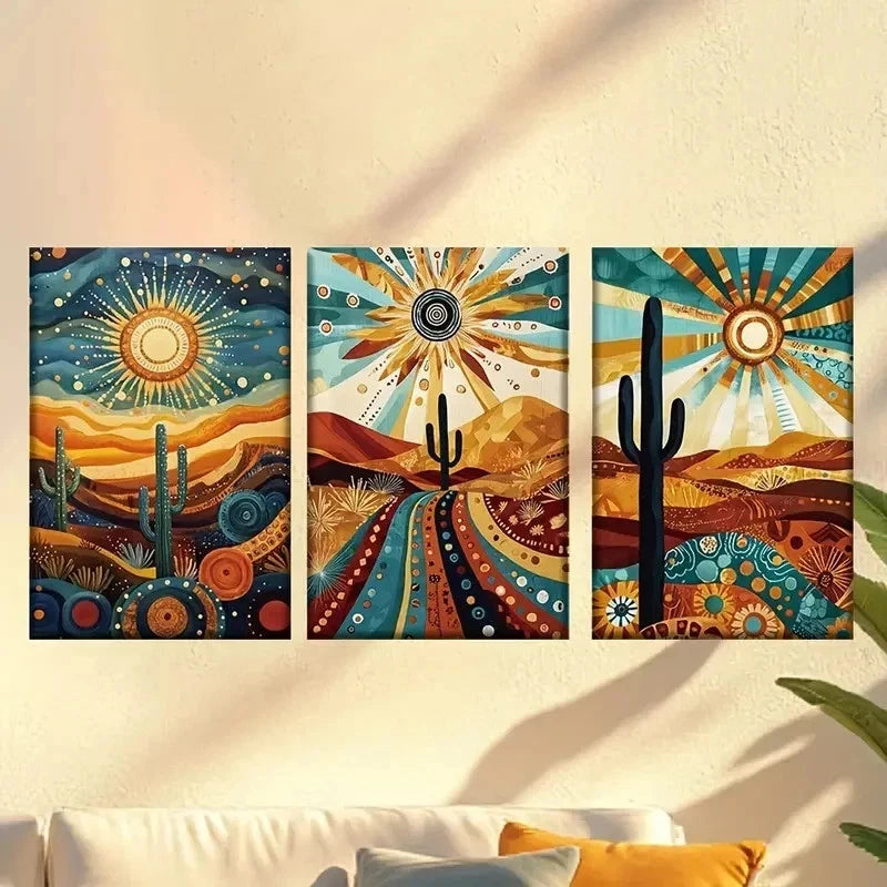 3pcs Arizona Desert Landscape, Bohemian Wall Art Set Canvas Framed 40x60cm - High Quality Print 100% Australian Made Wall Canvas Ready to Hang - Bella Home Decor