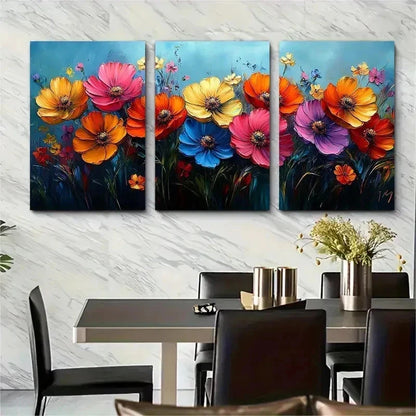 3pcs Vibrant Summer Floral Deco Perfect Wall Art Set Canvas Framed 60x90cm - High Quality Print 100% Australian Made Wall Canvas Ready to Hang