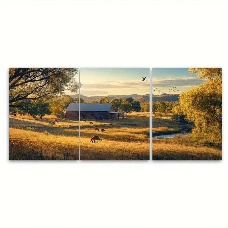 3pcs Triptych of Pastoral Scenery Australia Wall Art Set Canvas Framed 40x60cm - High Quality Print 100% Australian Made Wall Canvas Ready to Hang