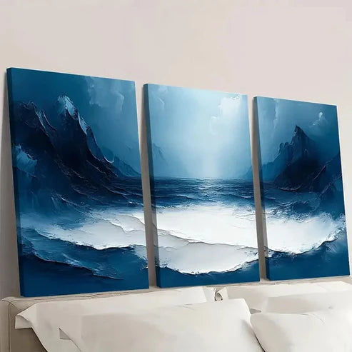 3pcs Blue and White Abstract E Wall Art Set Canvas Unframed - High Quality Print 100% Australian Made Wall Canvas - Bella Home Decor
