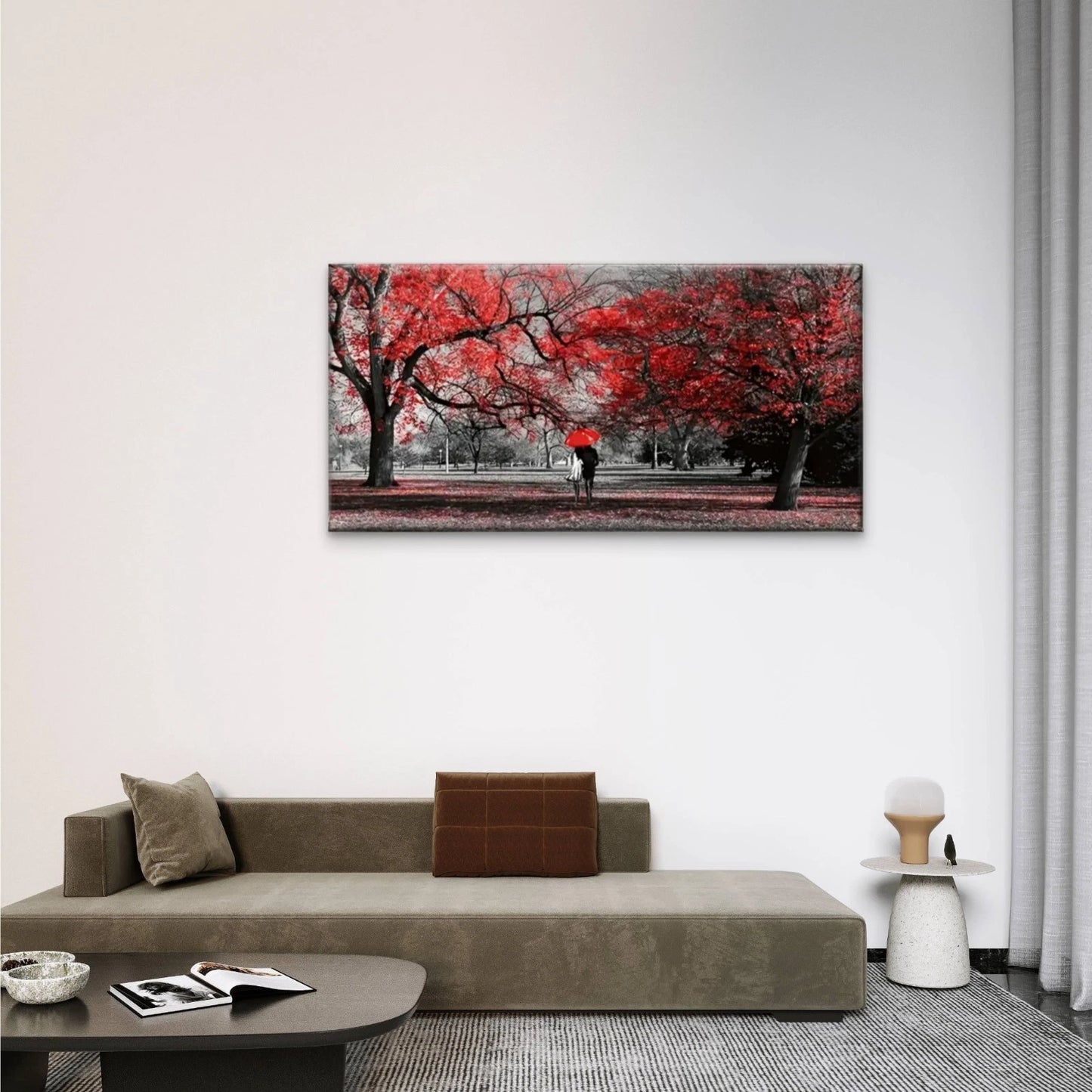 Park Red Leaves People Walk Wall Art Canvas Office Home Room Framed 120x60cm