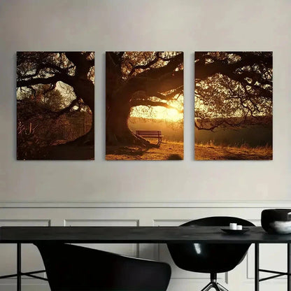 3pcs Tree with an Old Wooden Bench Metal Print Ready to Hang Art - Bella Home Decor