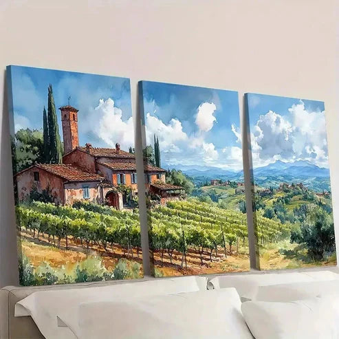 3pcs Italian Tuscan Vineyard Watercolor Art Wall Art Set Canvas Unframed - High Quality Print 100% Australian Made Wall Canvas