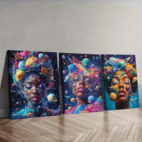 3pcs Art Deco Modern Colorful Face Design Wall Art Canvas Unframed - High Quality Print 100% Australian Made Wall Canvas - Bella Home Decor