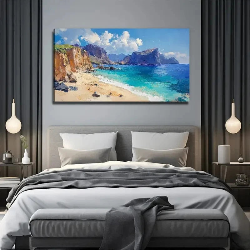 Cliff By The Sea Suitable Wall Art Canvas Office Home Room Framed 120x60cm