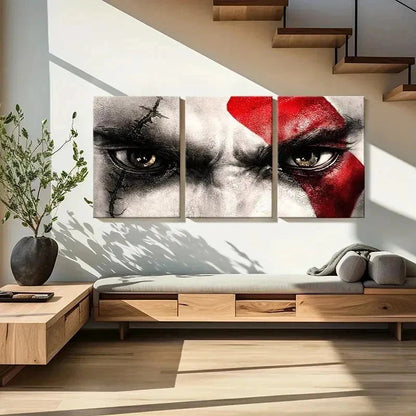 3pcs Modern Video Game Character Kratos Wall Art Set Canvas Framed 50x70cm - High Quality Print 100% Australian Made Wall Canvas Ready to Hang - Bella Home Decor