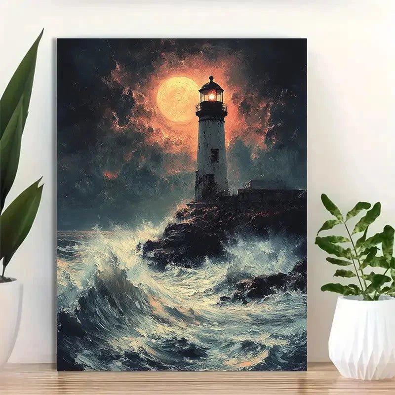 Beautiful Spooky Abandoned Lighthouse Painting 40x60cm Metal Print Ready to Hang