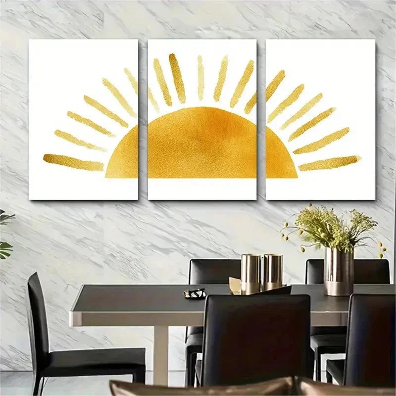 3pcs Golden Sun Sun Decor Golden Perfect Wall Art Set Canvas Framed 50x70cm - High Quality Print 100% Australian Made Wall Canvas Ready to Hang - Bella Home Decor