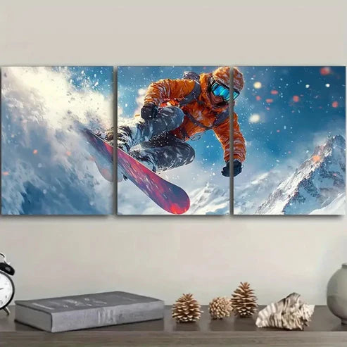 3pcs Snowboarder Wall Art Set Canvas Unframed - High Quality Print 100% Australian Made Wall Canvas - Bella Home Decor
