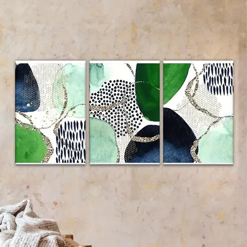 3pcs green & blue abstract pattern with white Wall Art Set Canvas Unframed - High Quality Print 100% Australian Made Wall Canvas