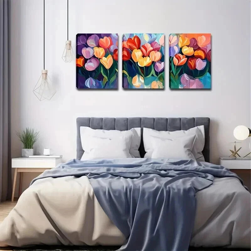 3pcs Colorful Tulips Densely Arranged Perfect Wall Art Set Canvas Framed 60x90cm - High Quality Print 100% Australian Made Wall Canvas Ready to Hang - Bella Home Decor