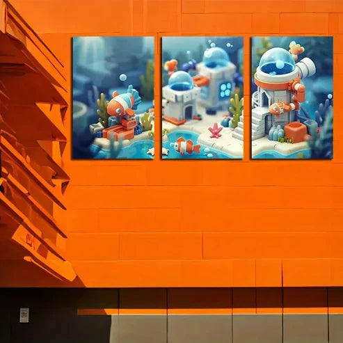 3pcs The City Floats in Clear Seawater  Art Canvas Unframed - High Quality Print 100% Australian Made Wall Canvas