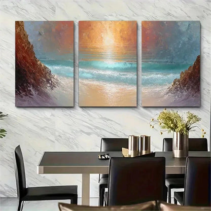 3pcs Beach Sunset In Portugal Décor Perfect Wall Art Set Canvas Framed 40x60cm - High Quality Print 100% Australian Made Wall Canvas Ready to Hang - Bella Home Decor