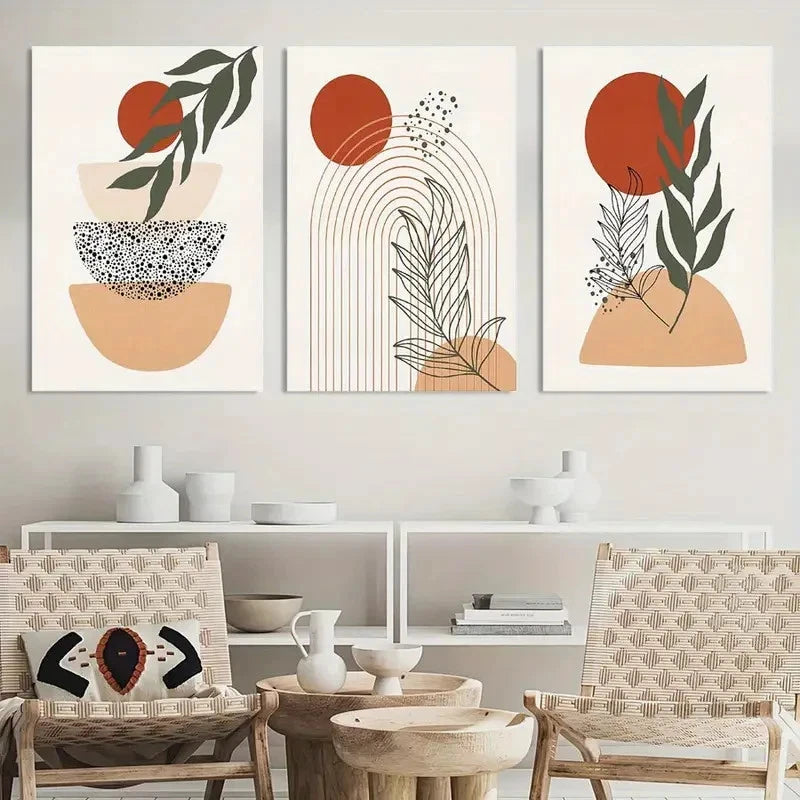 3pcs Vibrant Abstract Geometric Designs Set Metal Print Ready to Hang Art - Bella Home Decor