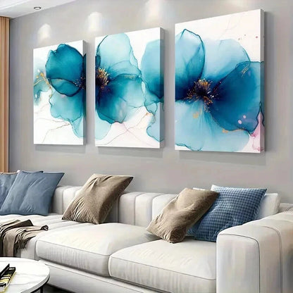3pcs Abstract Blue Floral Watercolor Flower Wall Art Set Canvas Framed 40x60cm - High Quality Print 100% Australian Made Wall Canvas Ready to Hang - Bella Home Decor