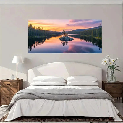 Sunset Lake Reflections Wall Art Canvas Office Home Room Framed 120x60cm