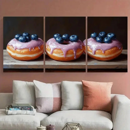 3pcs Donut with Blueberry Food Kitchen Metal Print Ready to Hang Art - Bella Home Decor
