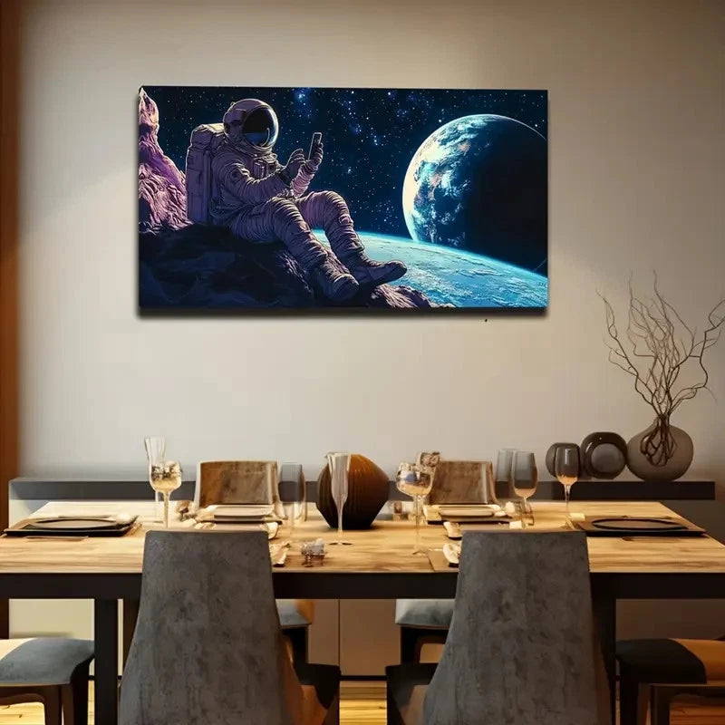 Astronaut On Rocky Shore Wall Art Canvas Office Home Room Framed 120x60cm
